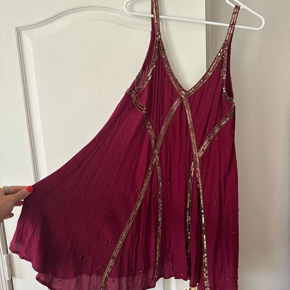 Free People Burgundy Beaded Dress